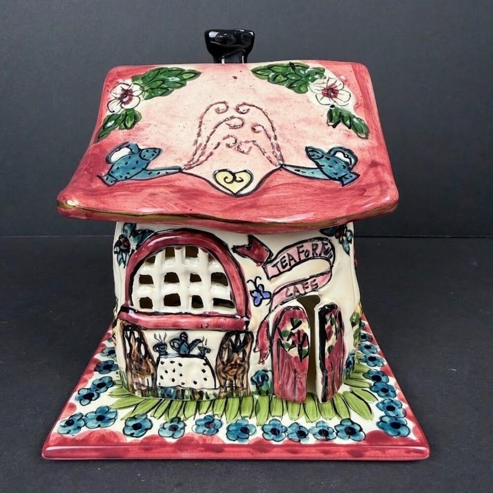 2000 Blue Sky Clayworks "Tea for Two Cafe" Tea Light Holder by Heather Goldminc